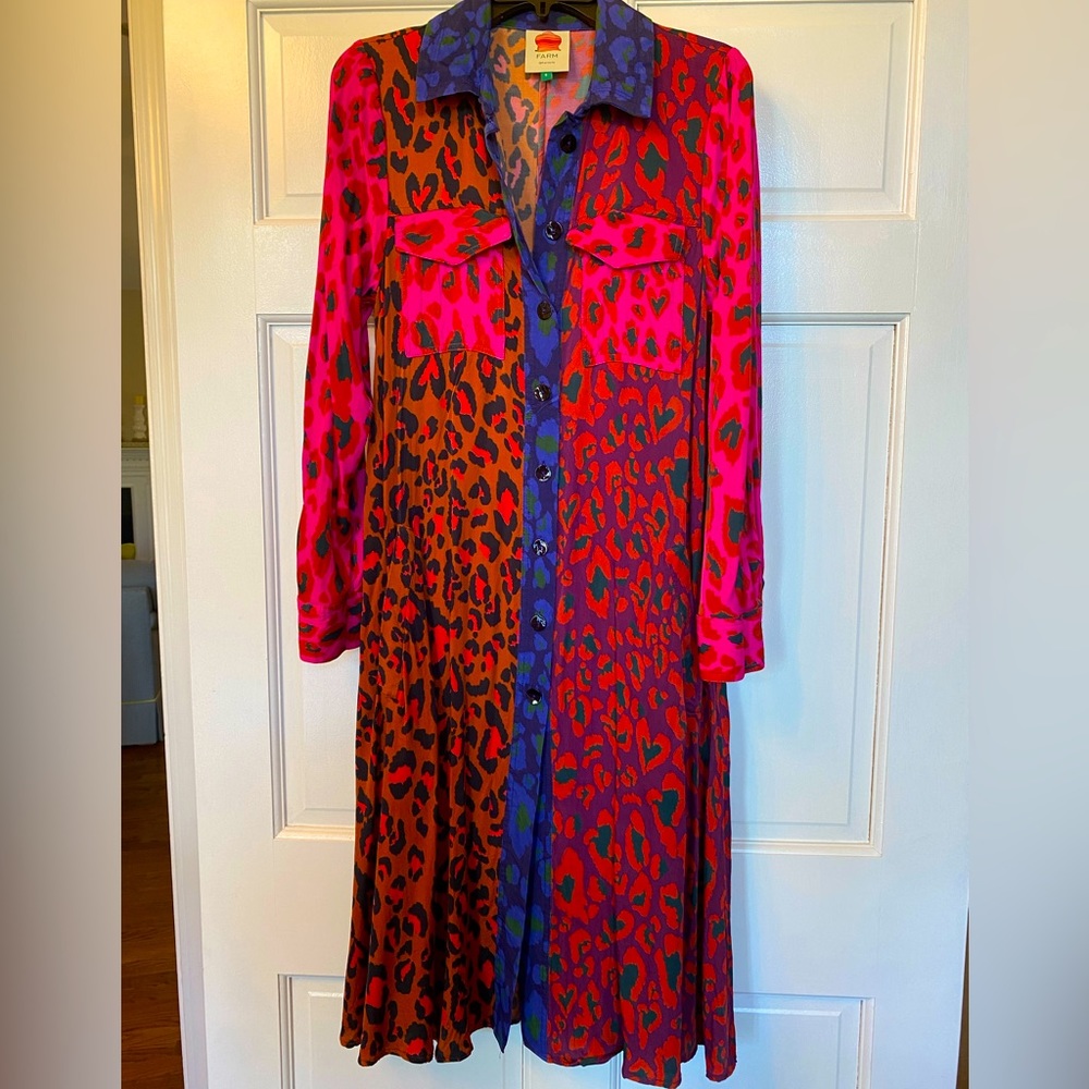 FARM Rio Pink, Blue, Red & Orange Animal Print Midi Dress | EUC - Picture 2 of 5